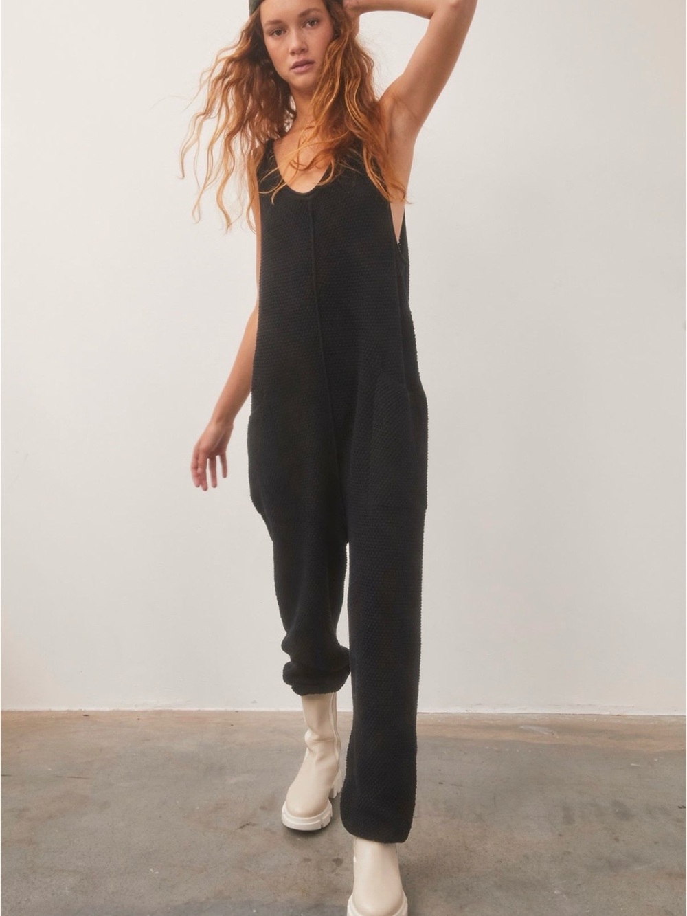 Free People Hailee Black Textured Women’s Sweater Jumpsuit